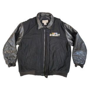 Vintage NAPA Select NASCAR Black Leather Wool Varsity Bomber Jacket Size Men XL